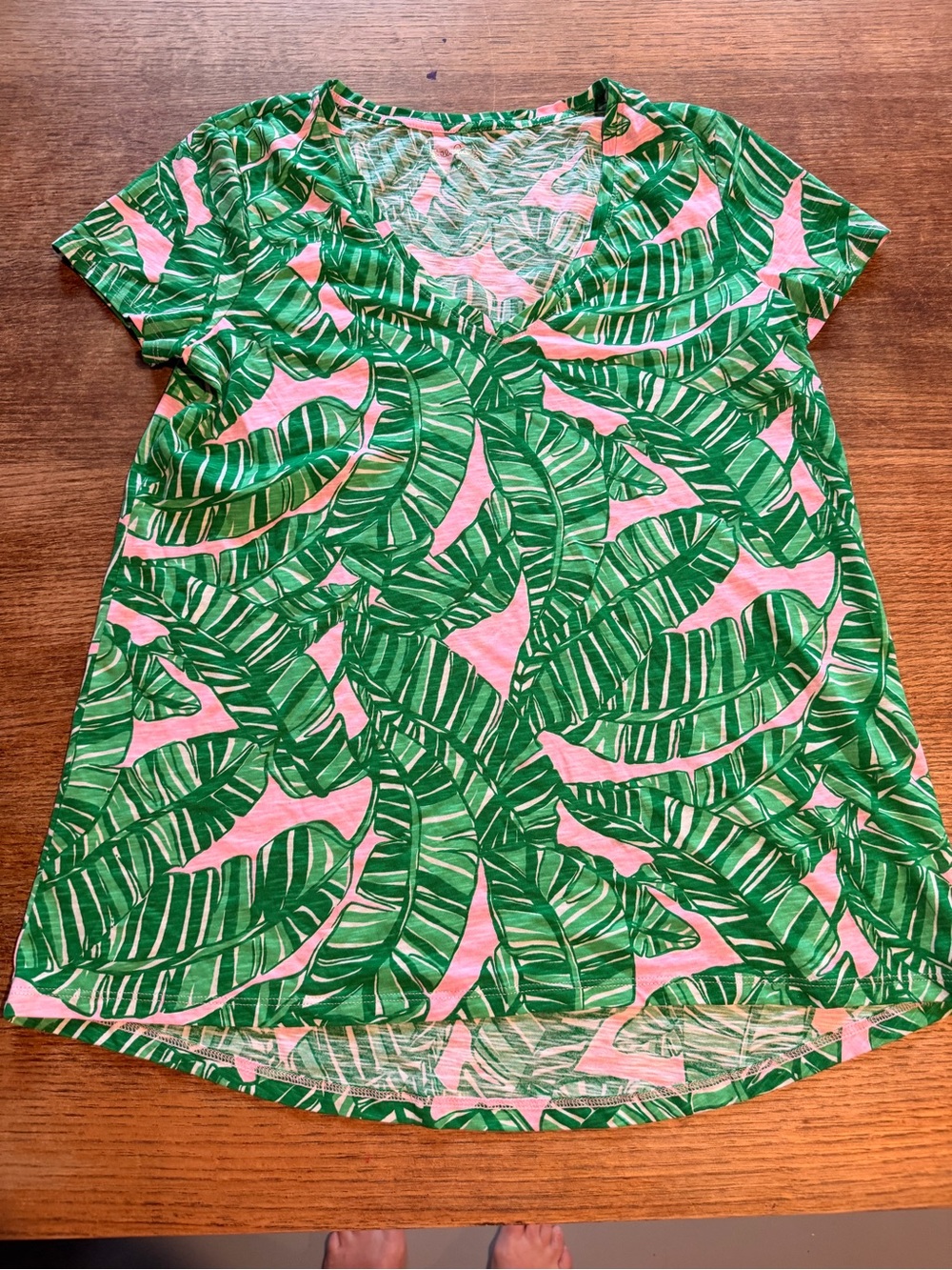 Lilly Pulitzer Pink & Green Leaf Print Short Sleeve Tee